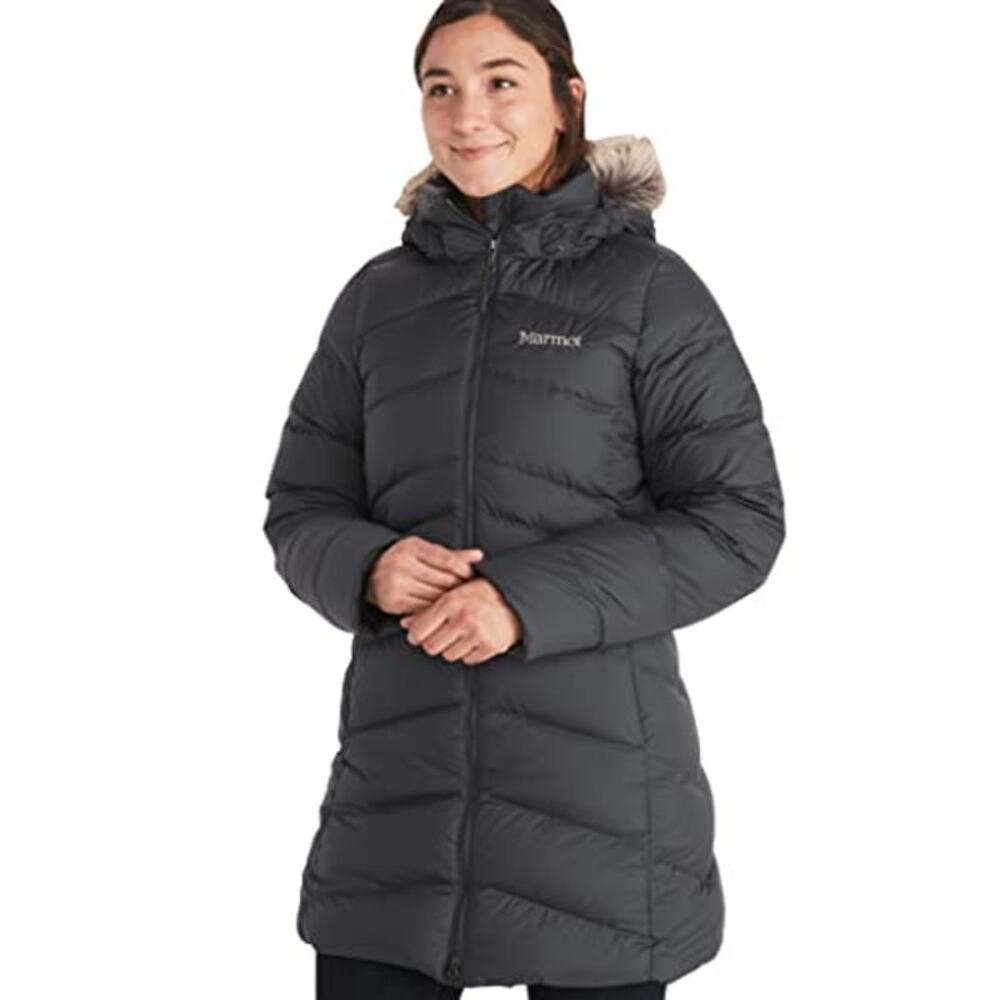 Marmot Montreal 700 Fill Goose Down Coat Puffer Knee Length Fur Hood Black XS